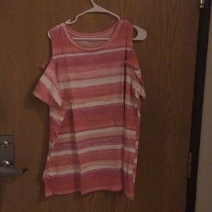 WOMAN within cold shoulder pink striped shirt 1x  A-46